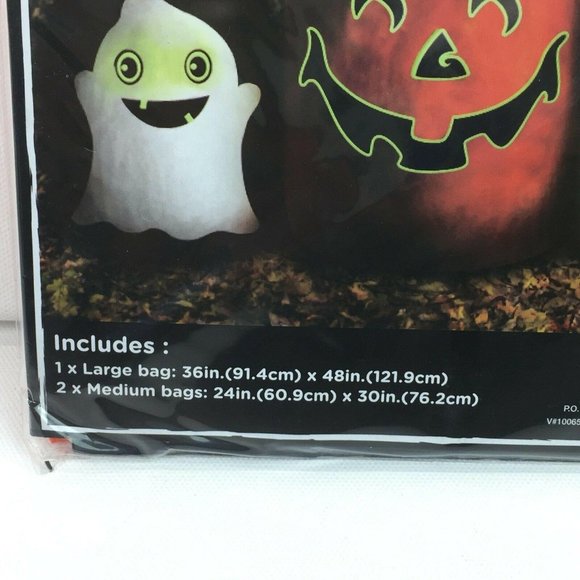 COPY - Halloween Set 3 Glow In Dark Leaf Bags Pumpkin Ghost Frankenstein Yard D… - Picture 3 of 5